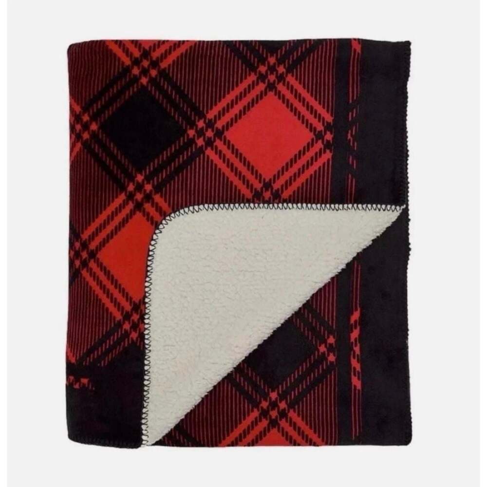 Victoria's Secret Red Black Plaid Sherpa Blanket